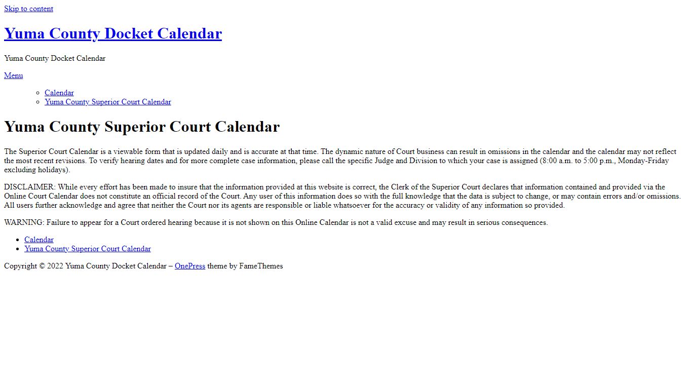 Yuma County Superior Court Calendar - Yuma County Docket Calendar
